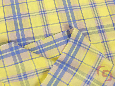 Bavlnená látka - vzor žlto-modré káro