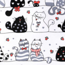 Bavlnené plátno SIMONA - komické mačky na bielom - metráž š. 160cm