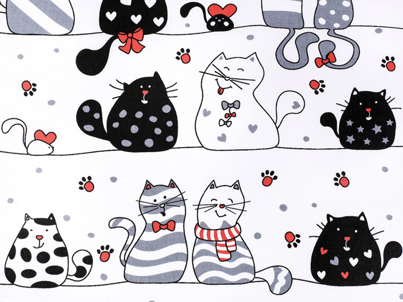 Bavlnené plátno - komické mačky na bielom