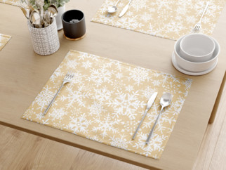 Vianočné bavlnené prestieranie na stôl - vzor snehové vločky na zlatom - sada 2ks