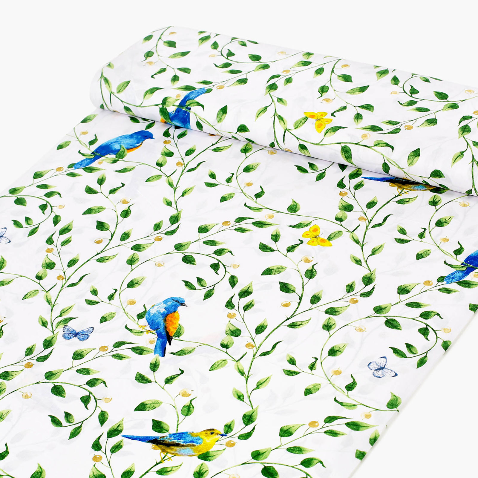 Bavlnené plátno - farebné vtáčiky v záhrade