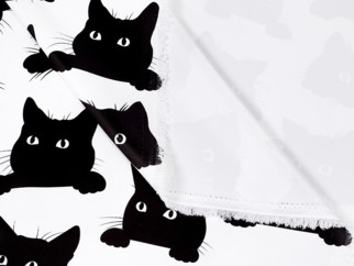 Zatemňovacie záves Blackout - BL-56 čierne mačky na bielom - šírka 135cm