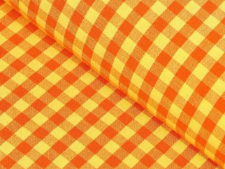Bavlnená látka - malé oranžovo-žlté kocky - metráž š. 150 cm
