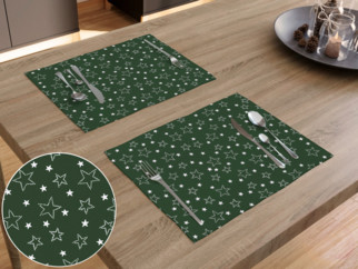 Prestieranie na stôl 100% bavlnené plátno - biele hviezdičky na zelenom - sada 2ks