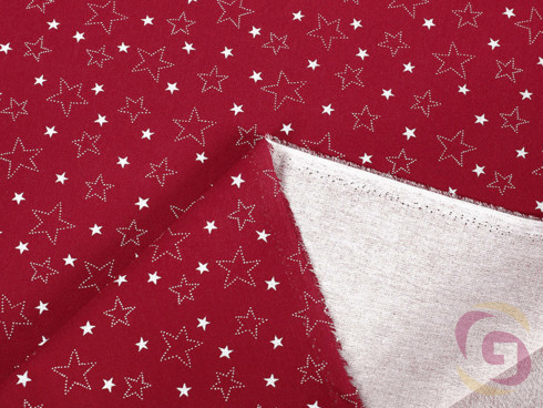 Bavlnené plátno SIMONA - vianočný vzor X-15 biele hviezdičky na červenom