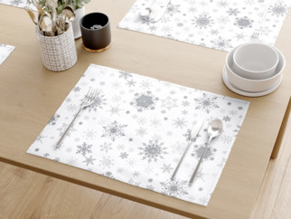 Ekluzívne vianočné bavlnené prestieranie na stôl - vzor strieborné vločky na bielom - sada 2ks