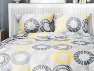 Krepové posteľné obliečky - vzor 1018 žlté a sivé kruhy