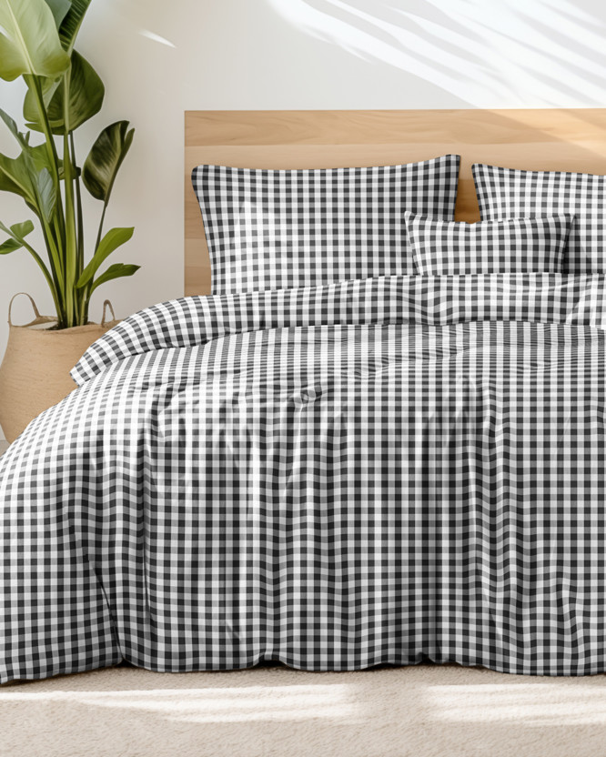 Tradičné bavlnené posteľné obliečky - čierne a biele kocky