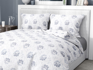 Flanelové posteľné obliečky - vzor 939 tmavo modré kvetované ornamenty na bielom