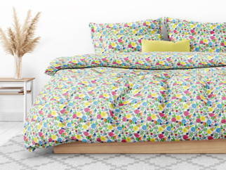 Bavlnené posteľné obliečky - farebné kvetiny na bielom