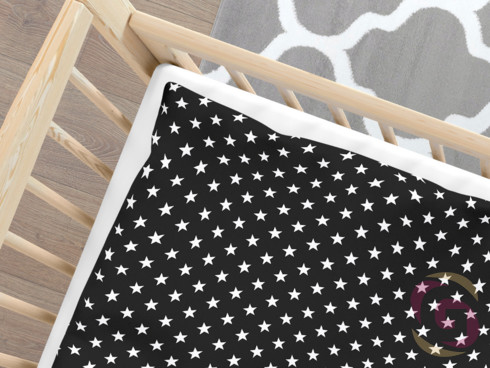 Bavlnené obliečky do detské postieľky - vzor biele hviezdičky na čiernom
