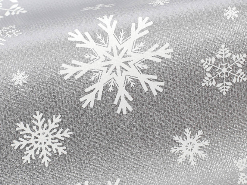 PVC obrusovina s textilným podkladom - snehové vločky na sivom