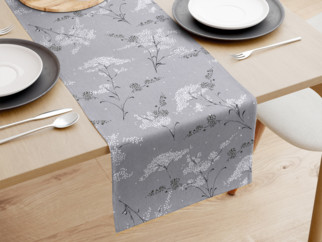 Bavlnený behúň na stôl - vzor japonské kvety na sivom