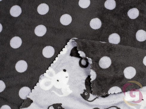 Kvalitná detská deka z mikrovlákna - vzor myšky a bodky na svetle sivom