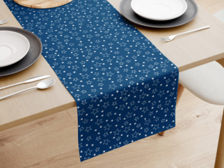 Vianočný bavlnený behúň na stôl - vzor biele hviezdičky na modrom
