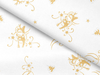 Teflónový obrus - vzor zlatí vianoční sobi na bielom - OVÁLNY