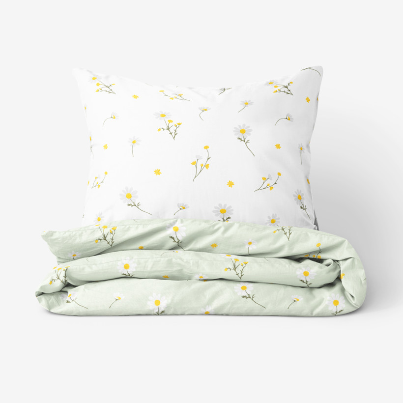 Bavlnené posteľné obliečky - harmanček so svetlo zelenou