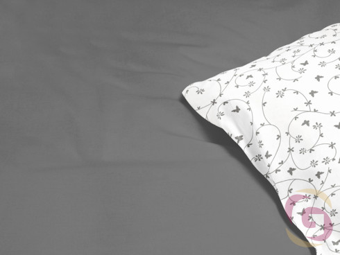 Bavlnené posteľné obliečky Duo - sivé kvietky a motýle so sivou