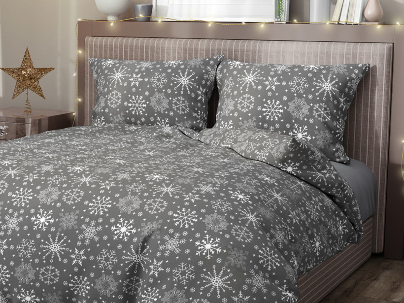 Bavlnené posteľné obliečky - snehové vločky na sivom