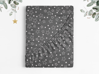 Vianočná bavlnená napínacia plachta - vzor biele hviezdičky na sivom