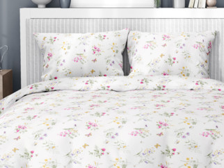 Bavlnené posteľné obliečky - vzor 949 farebné lúčne kvety na bielom