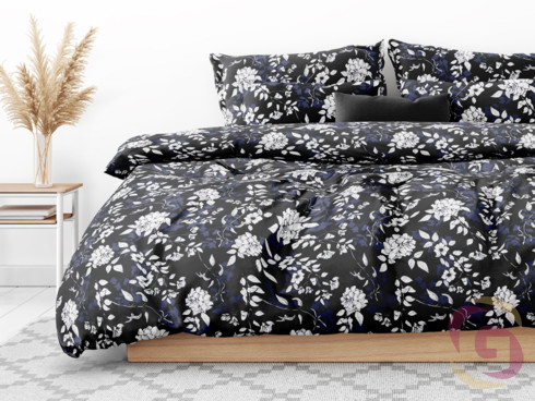 Saténové posteľné obliečky Deluxe - vzor 1055 ruže na čiernom