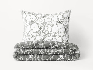 Krepové posteľné obliečky - biele kvety na tmavo sivom