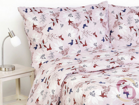 Luxusné obliečky z bavlneného saténu - vzor 785 vtáci a kvety