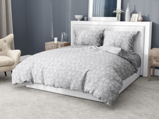 Krepové posteľné obliečky - vzor 941 popínavé kvety na svetlo sivom