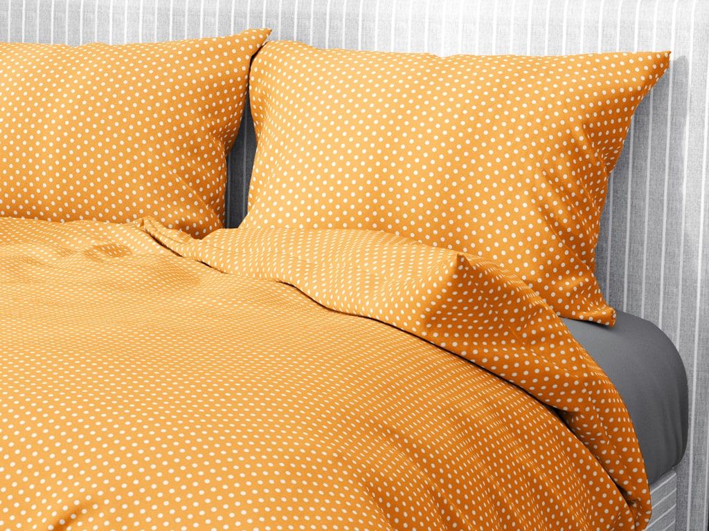 Bavlnené posteľné obliečky - biele bodky na oranžovom