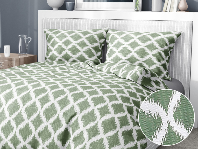 Krepové posteľné obliečky - zelené kosoštvorce
