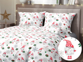 Vianočné bavlnené posteľné obliečky - vzor 1060 škriatkovia na bielom