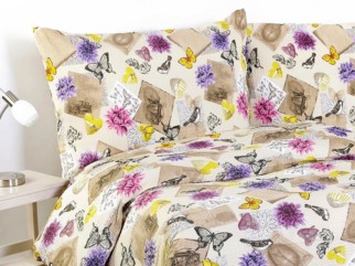 Krepové posteľné obliečky - vzor 813 ružové a fialové kvety
