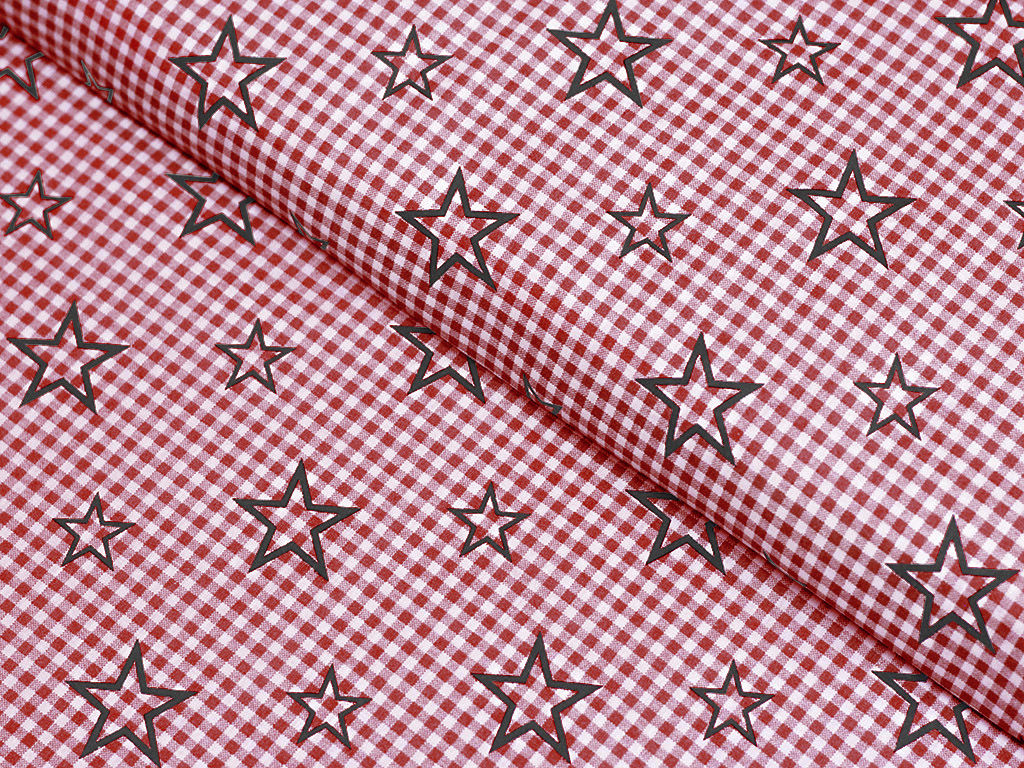 Bavlnené plátno - hviezdičky na červenom káru