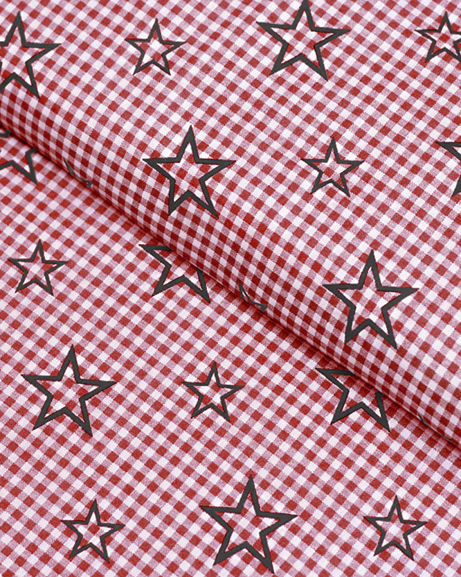 Bavlnené plátno - hviezdičky na červenom káru
