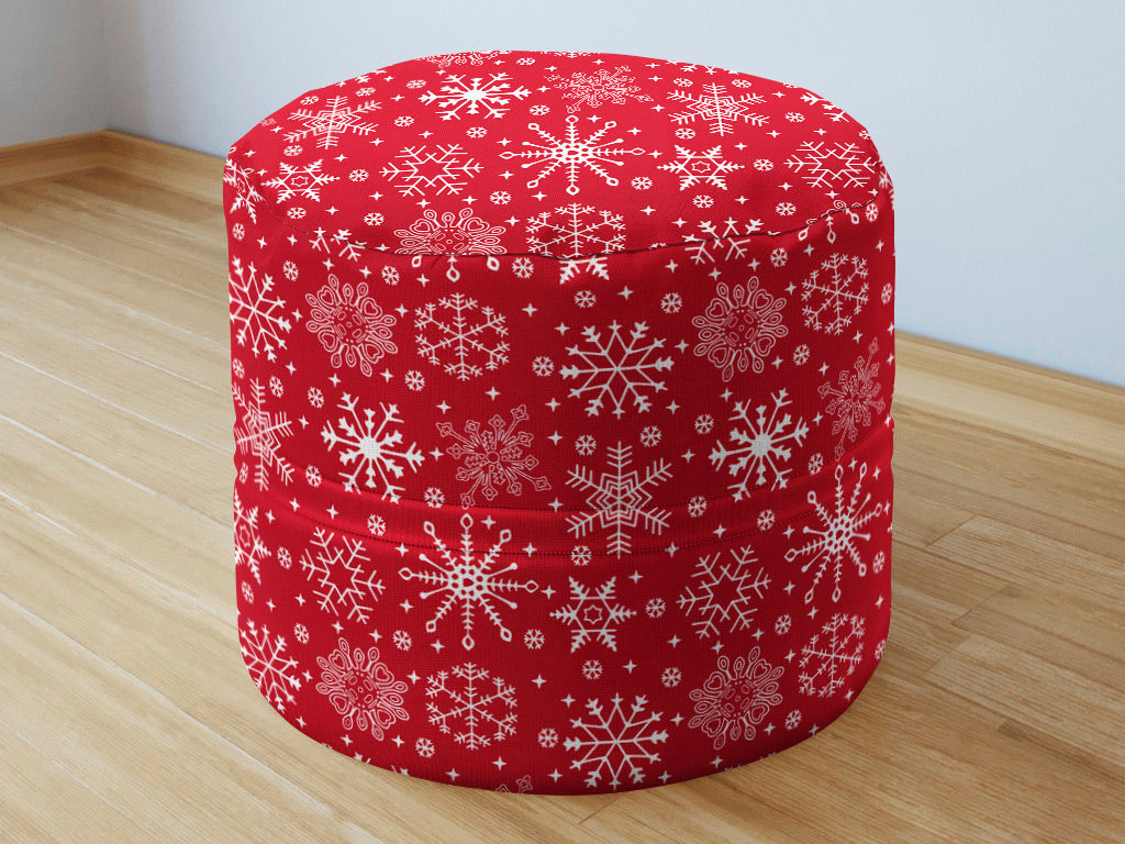 Bavlnený sedacie bobek 50x40cm - snehové vločky na červenom