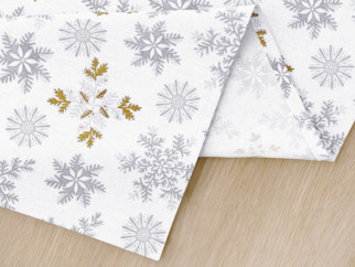 Vianočné prestieranie na stôl 100% bavlna - sivé vločky so zlatými trblietkami - sada 2ks