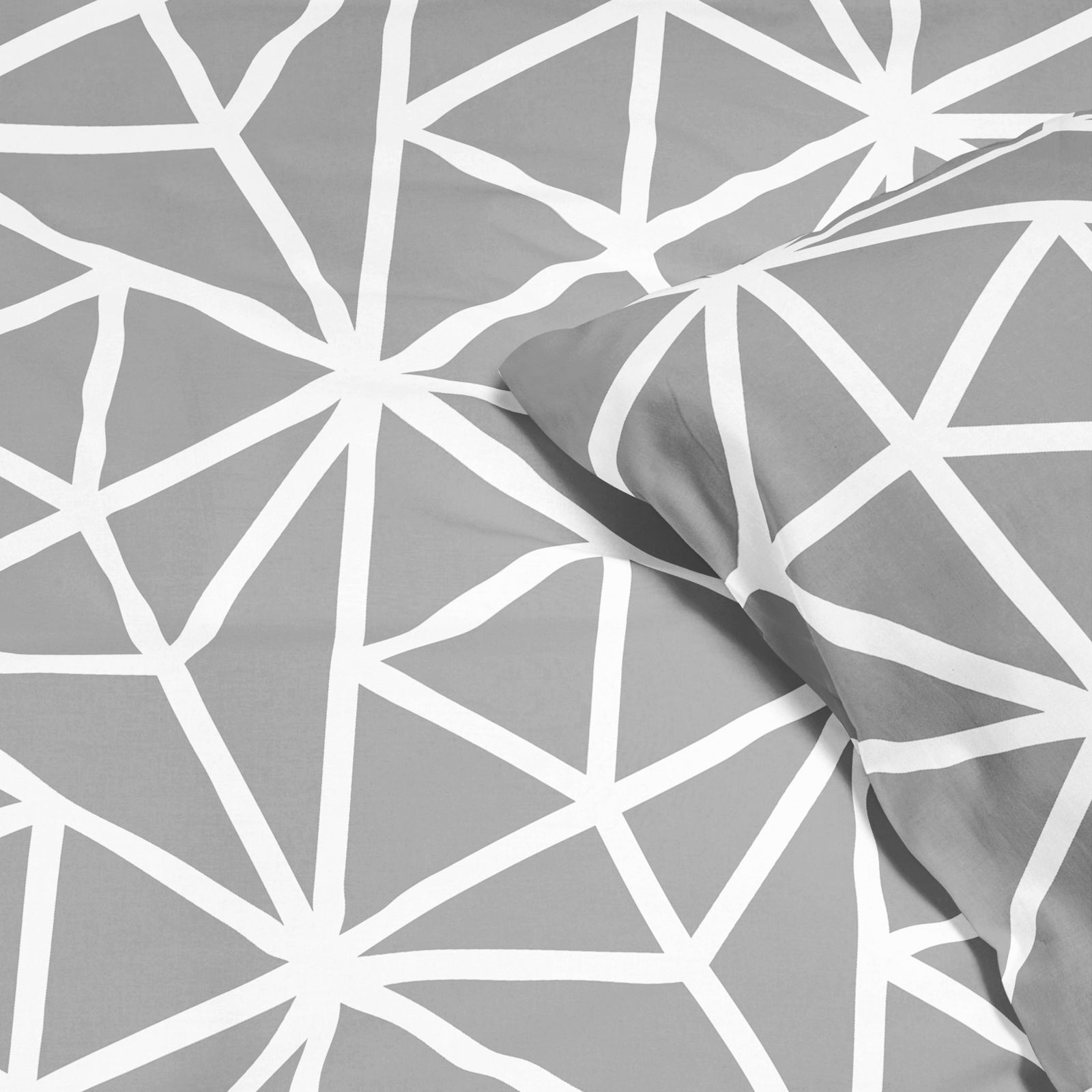 Bavlnené posteľné obliečky - biele geometrické tvary na sivom