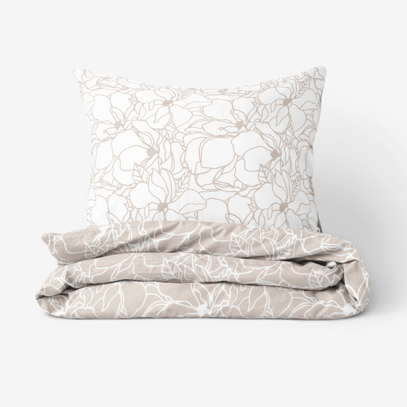 Bavlnené posteľné obliečky - biele kvety na svetle béžovom