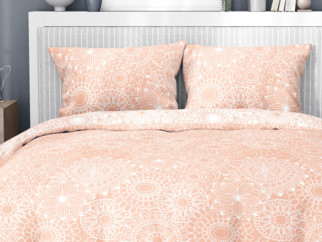 Bavlnené posteľné obliečky - vzor 1037 veľké mandaly na lososovom a bielom