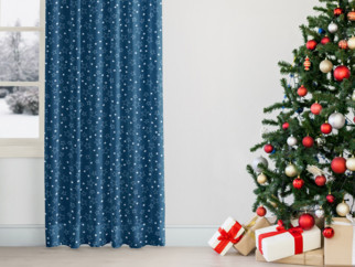 Vianočný bavlnený záves na mieru - vzor biele hviezdičky na modrom