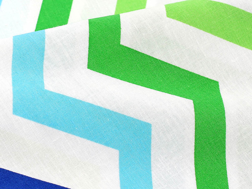 Bavlnené plátno - zelené a modré cik-cak prúžky