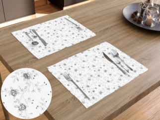 Bavlnené prestieranie na stôl - vzor sivé ružičky na bielom - 2ks