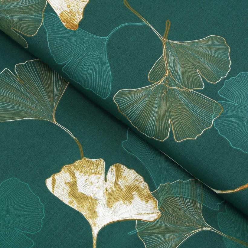 Bavlnené plátno - listy ginkgo na tmavo zelenom