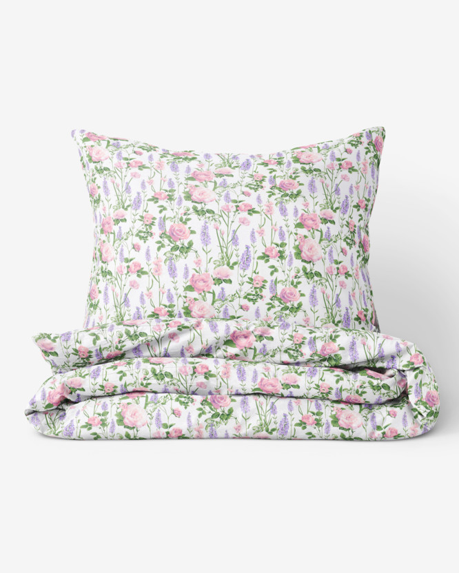 Bavlnené posteľné obliečky - šípkové ruže s levanduľami