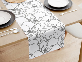 Bavlnený behúň na stôl - tmavo sivé kvety na bielom