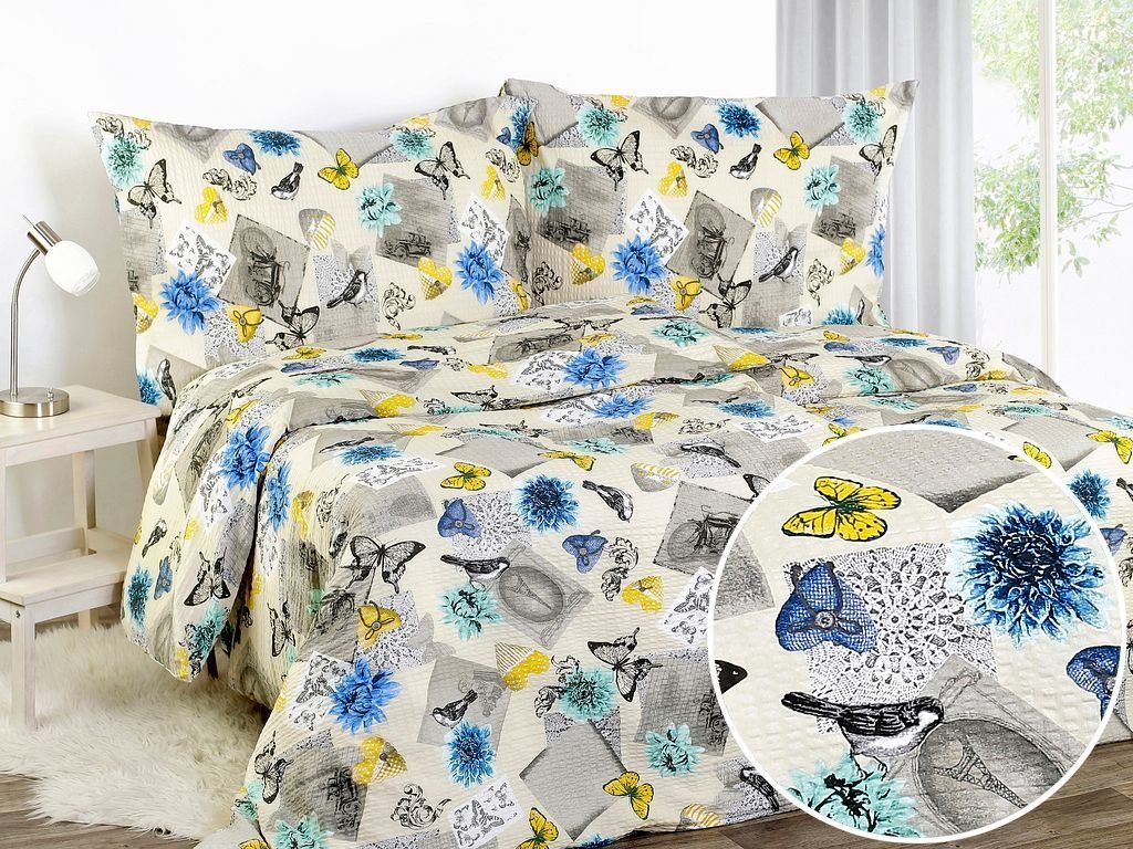 Krepové posteľné obliečky - tyrkysové a modré kvety