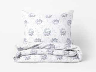 Flanelové posteľné obliečky - tmavo modré kvetované ornamenty na bielom