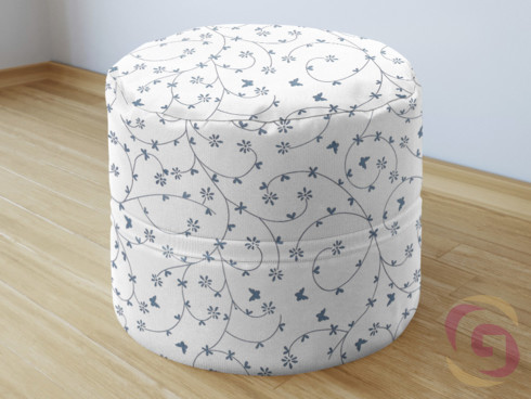 Bavlnený sedacie bobek - vzor modrosivé kvietky a motýle na bielom