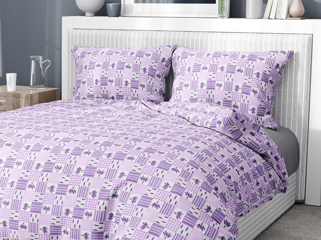 Bavlnené posteľné obliečky - patchwork levanduľa